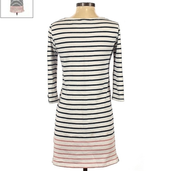 HEYTON Casual Striped Dress Women's XS 3/4 Sleeve Crew Neck Navy White Pink EUC - Picture 2 of 5